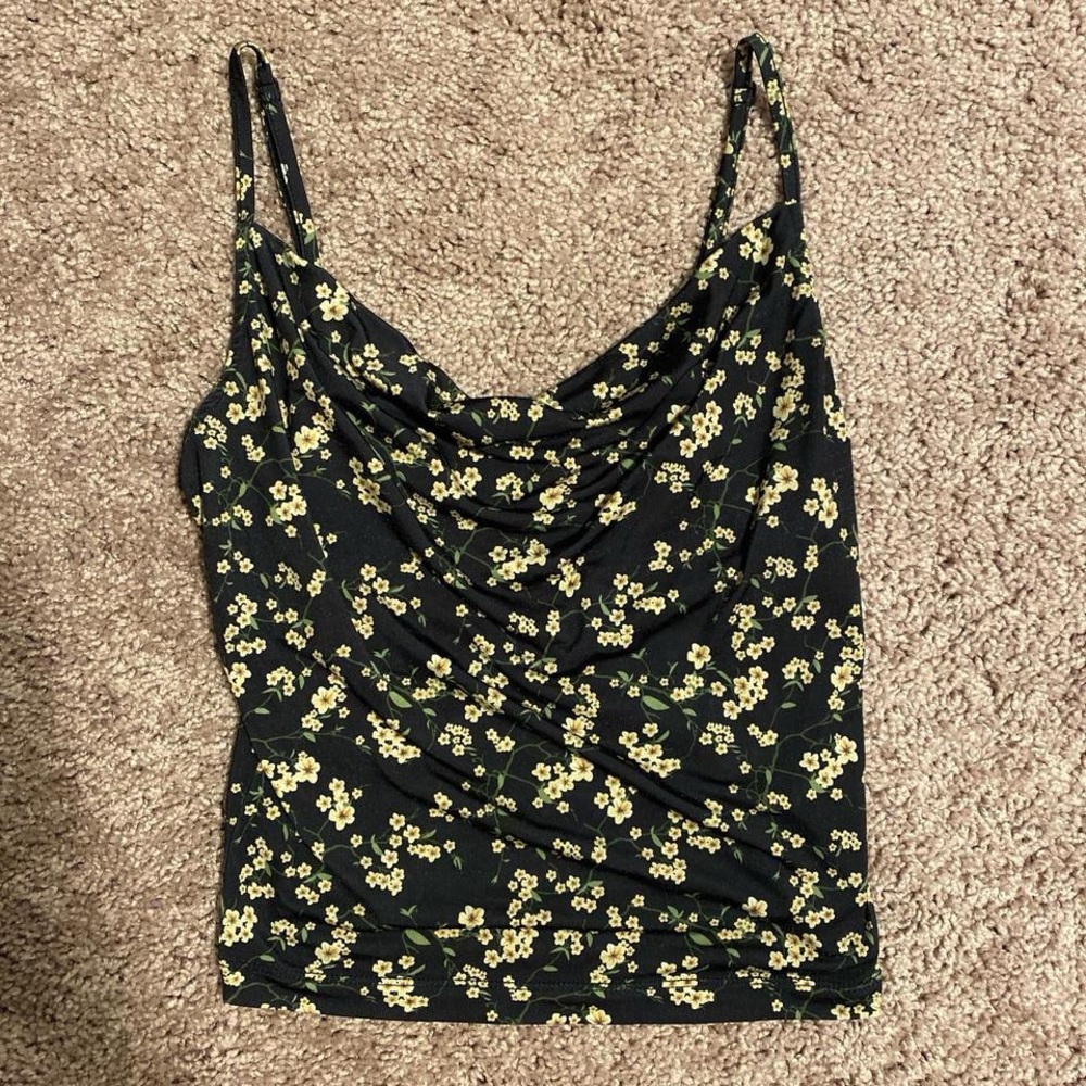 ‼️SOLD‼️ Urban Outfitters Black Cowl Camisole with Yellow Floral Print